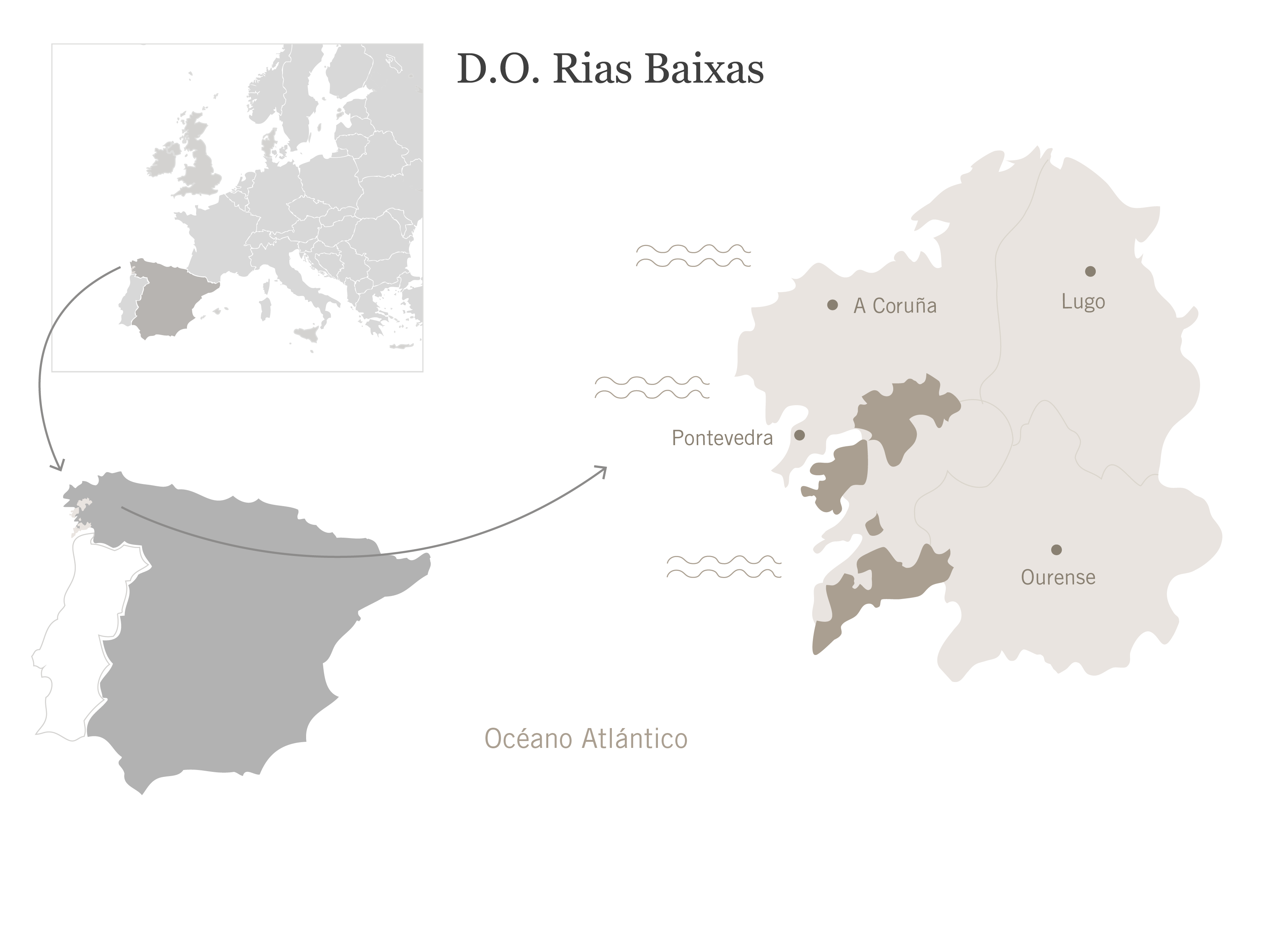Blanco Granito 2019 del Pazo Torre Penelas Mapa geográfico de la DO Rías Baixas